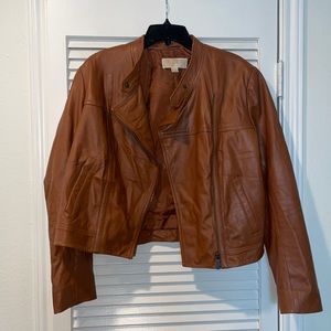 Michael Kors leather moto jacket in brown
